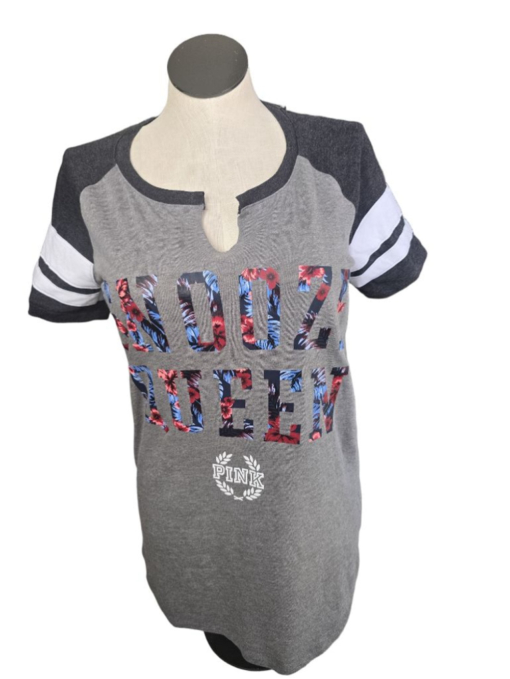Women's PINK Gray Snooze Queen Pajama Top M